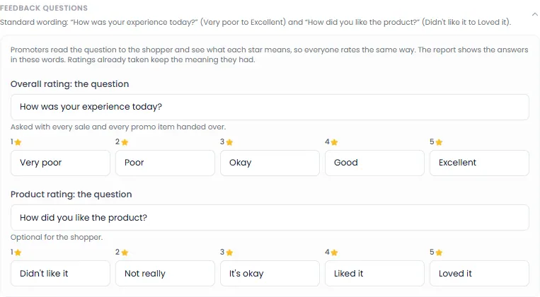 Feedback questions: the wording of the two ratings