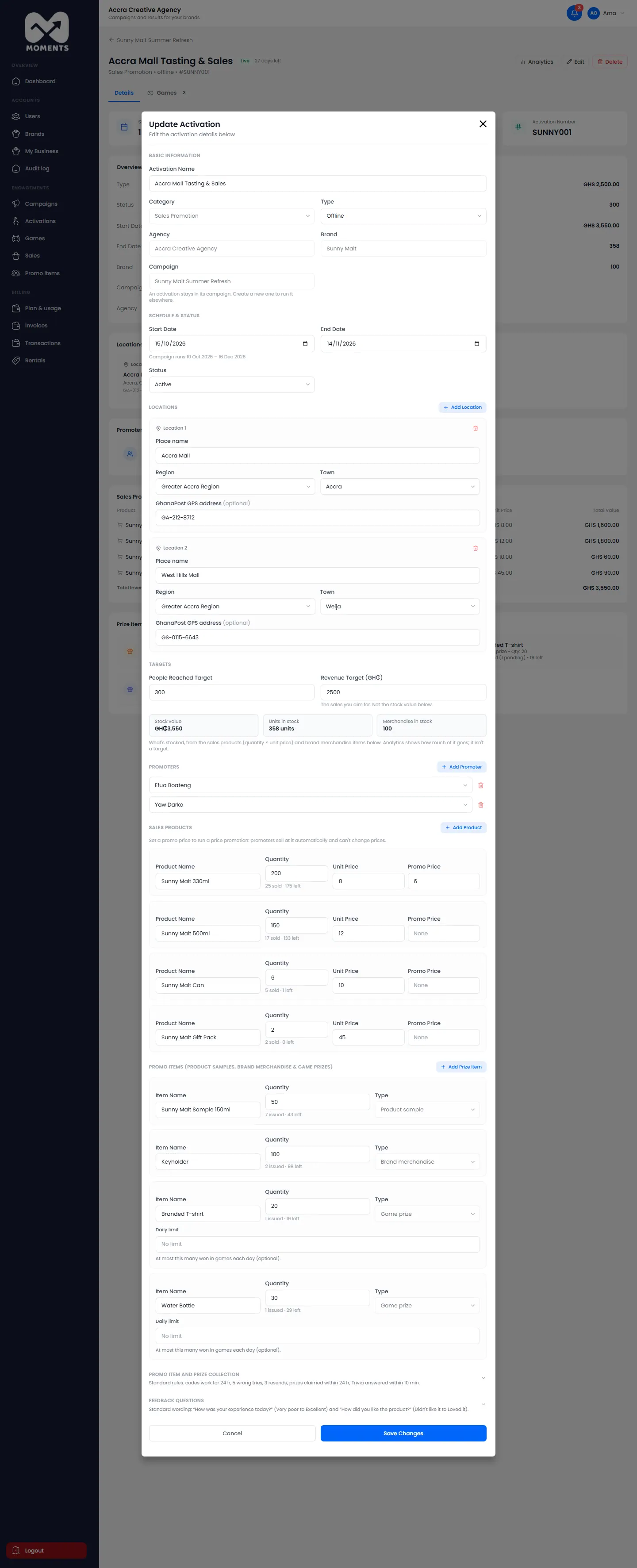 Edit an activation