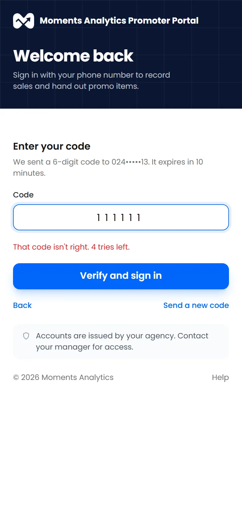 A wrong code, with the tries left