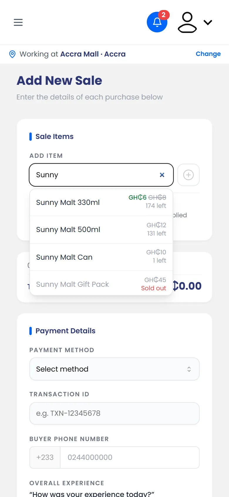 Searching for a product: its price and how many are left