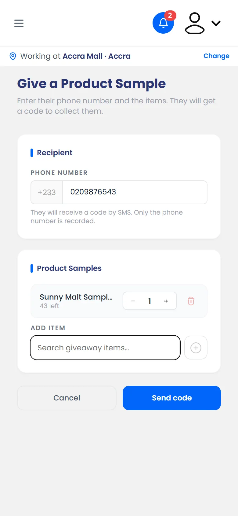 Give a product sample: the shopper's phone and the item