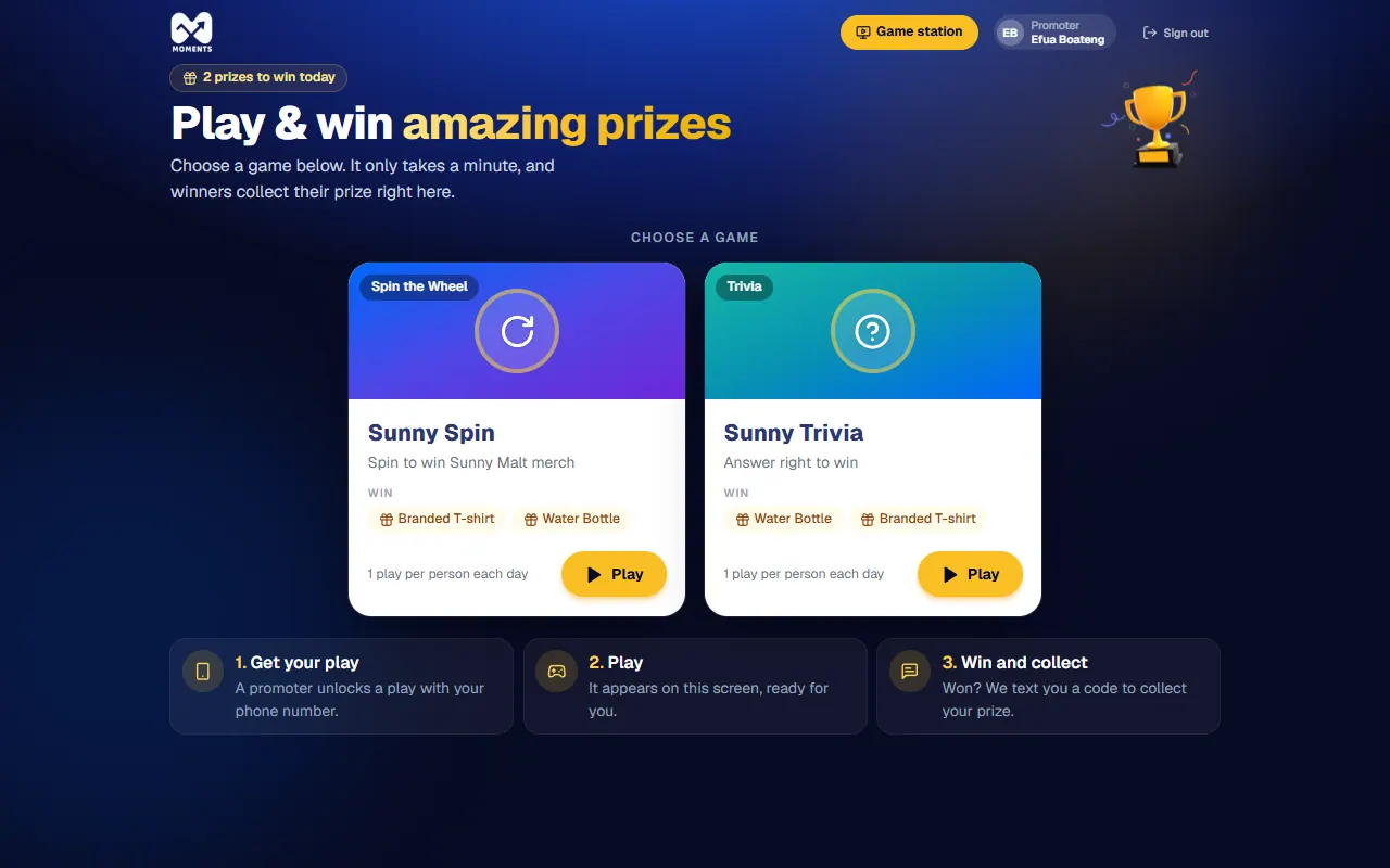 The lobby: the activation's games and their prizes