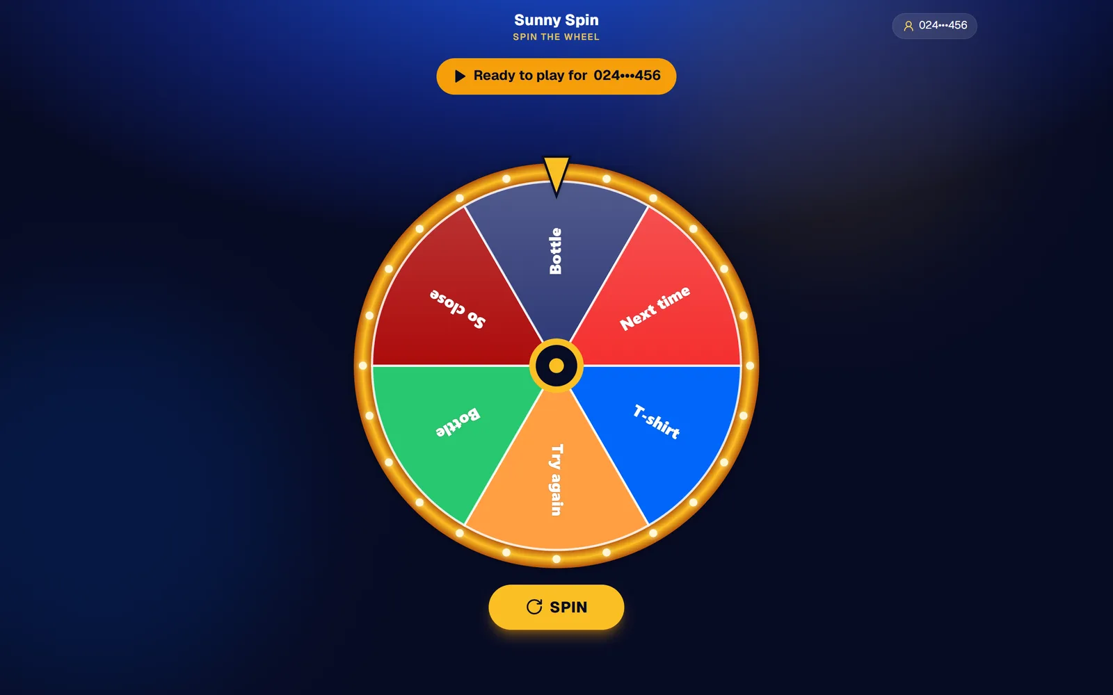 The Games Portal on a tablet: Spin the Wheel, ready to play for a shopper