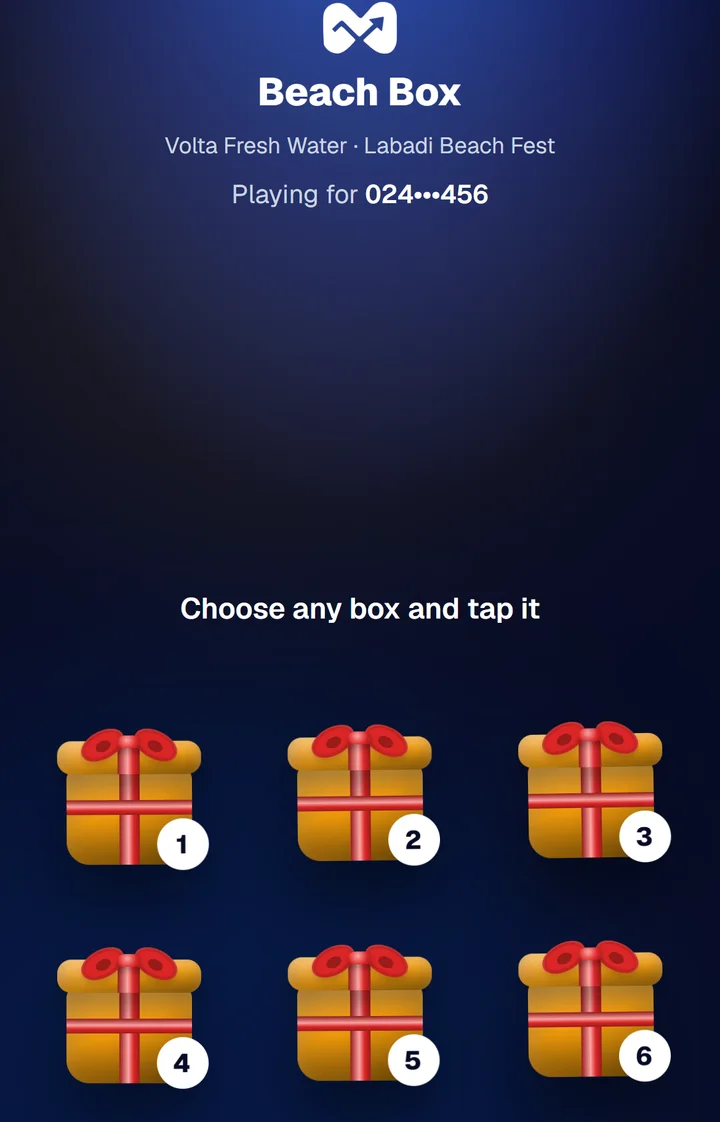 A shopper's own phone: the Beach Box from a link by SMS, six boxes to choose from